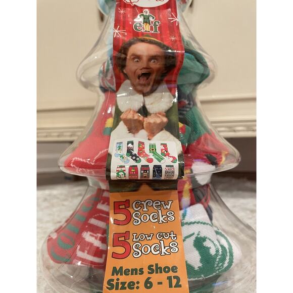 NWT Will Ferrell Buddy The Elf‎ Christmas Tree 10 Pairs Socks 5 Crew 5 Low Cut - Picture 3 of 5